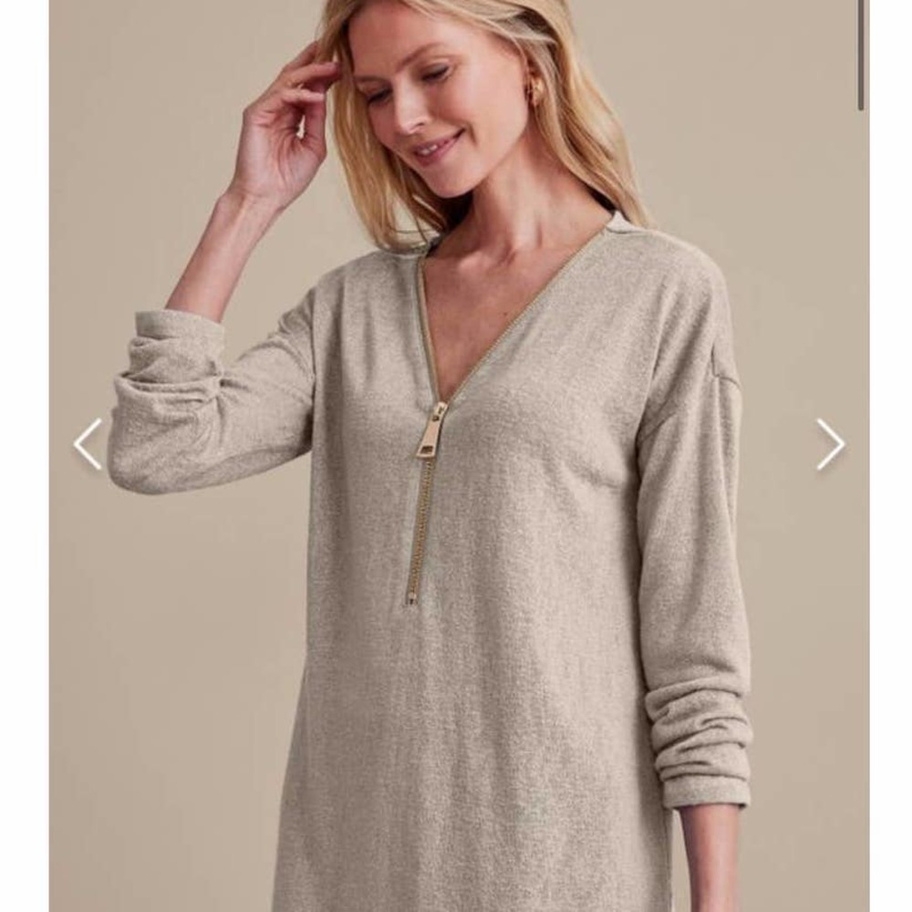 Soft Surroundings Tan Valentina Zip Sweatshirt Size Small - Picture 2 of 7